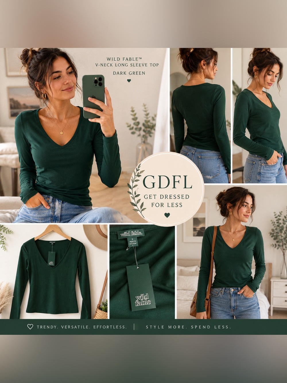 Wild Fable Dark Green V Neck Long Sleeve Top Womens Size Small NWT - Picture 3 of 5